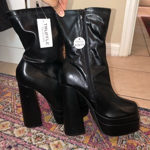 Platform black heeled boots